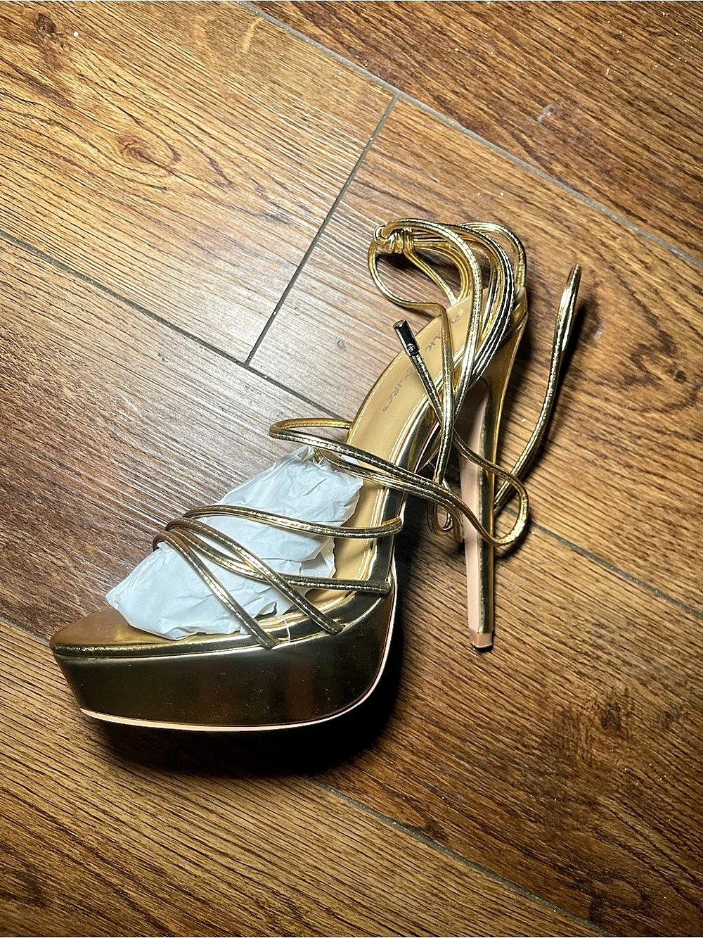 Public Desire gold strappy platform stiletto heels BRAND NEW in a box